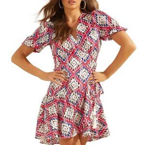 Guess Womens S Tribal Rhombus Pink Combo Wrap Dress NWT BF76